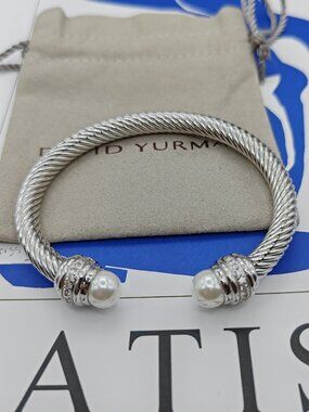 ❤ David❤ Yurman 7mm Cable Bracelet with Pearls & Pavé Diamonds, Sterling Silver 